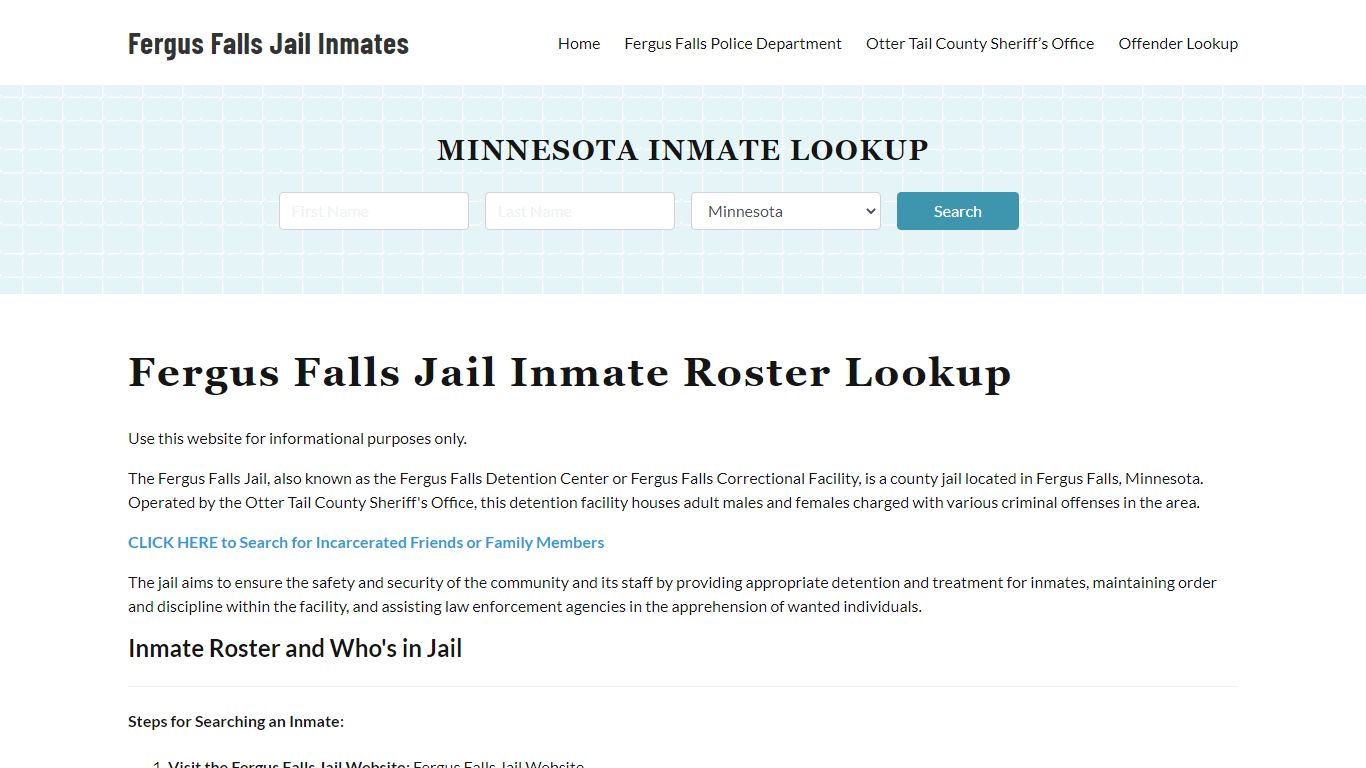 Fergus Falls Jail Inmate Roster, Otter Tail County, MN, Offender Search